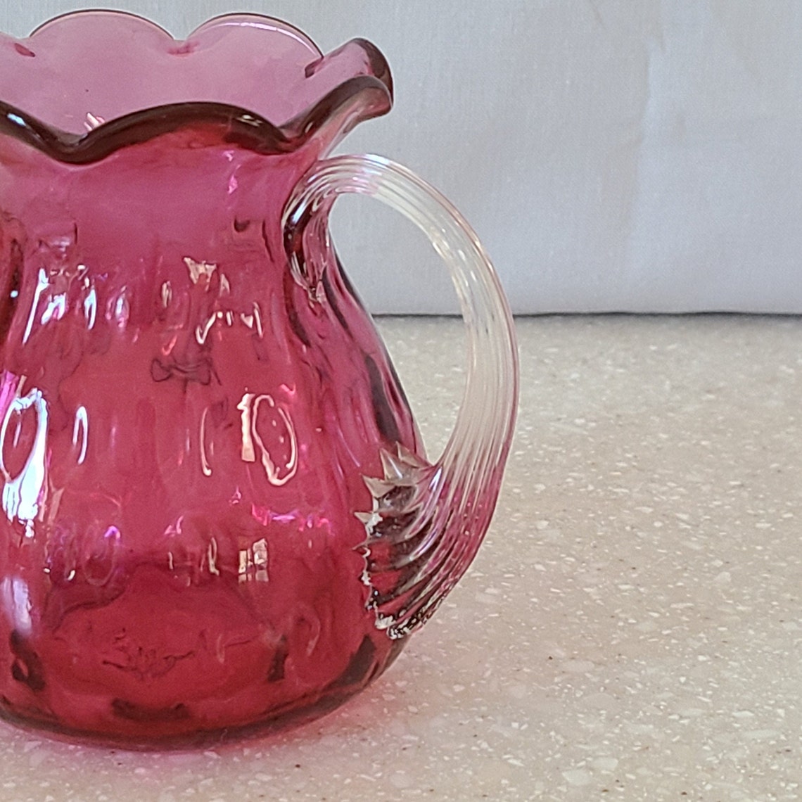 Vintage Pink Glass Pitcher Miniature Glass Pitcher Vintage Etsy