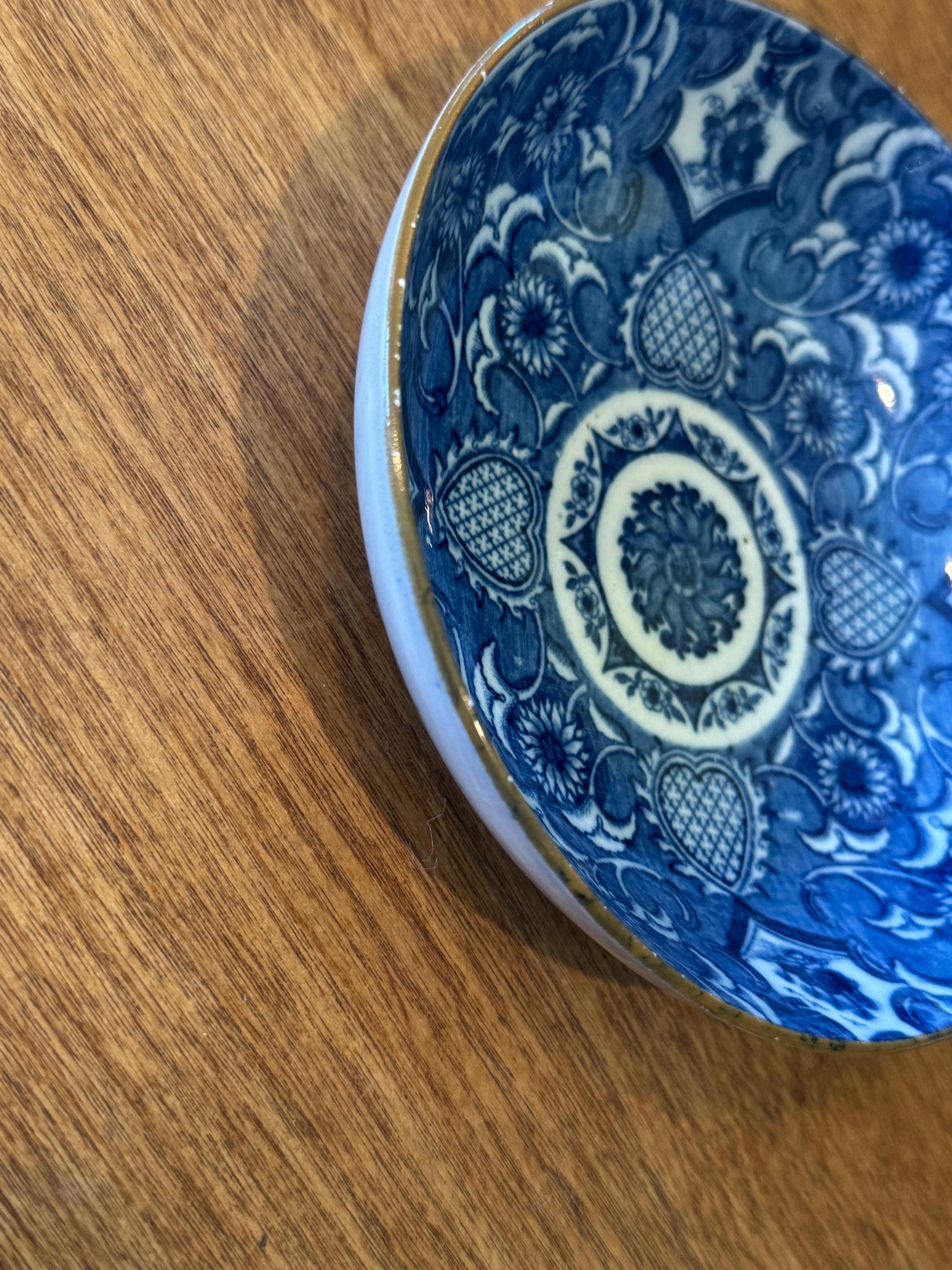 ヴィンテージ 伊万里風 浅鉢 - 青白磁の花模様皿、直径5.25インチ