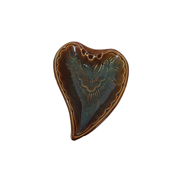 Vintage Maurice California Pottery Ashtray - Heart Shaped - Brown Blue Lava Drip Glaze - SP 105, Mid-Century Modern Design