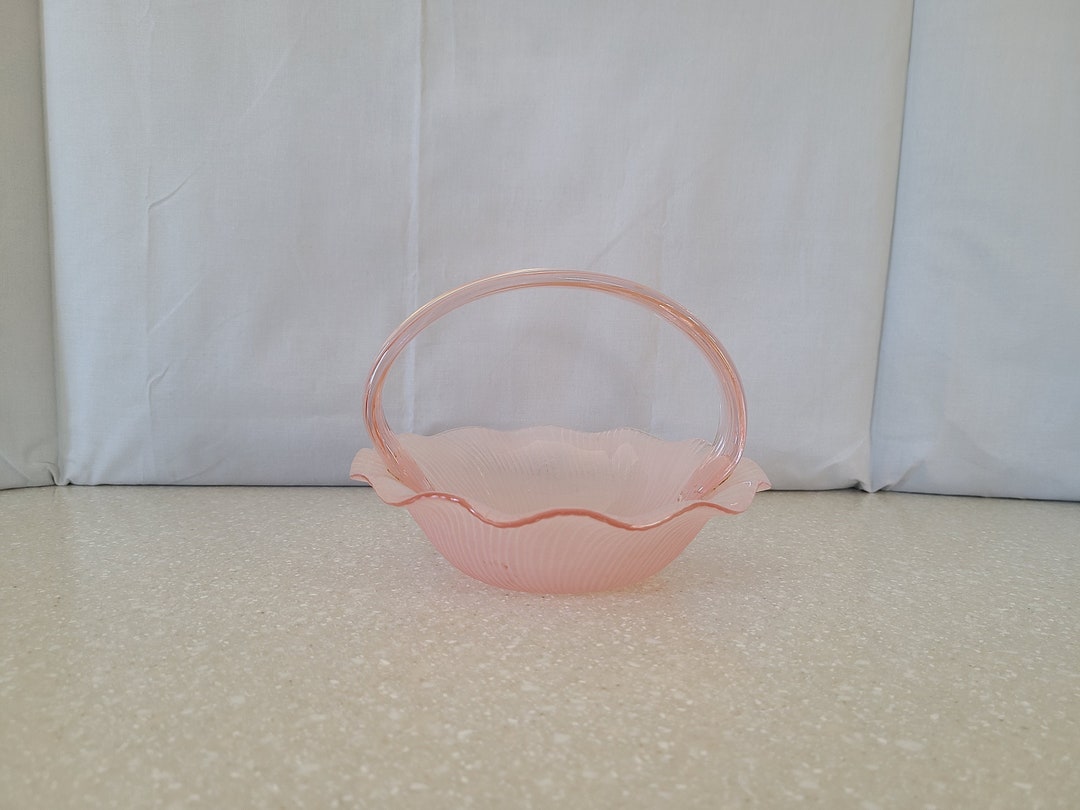 Blush Pink Glass Basket With Handle Unique Vintage Bridal Etsy