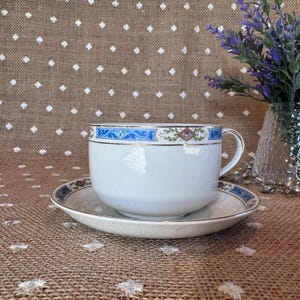 Johnson Bros England Flat Cup & Saucer – Blue, Green, and Pink Floral Pattern