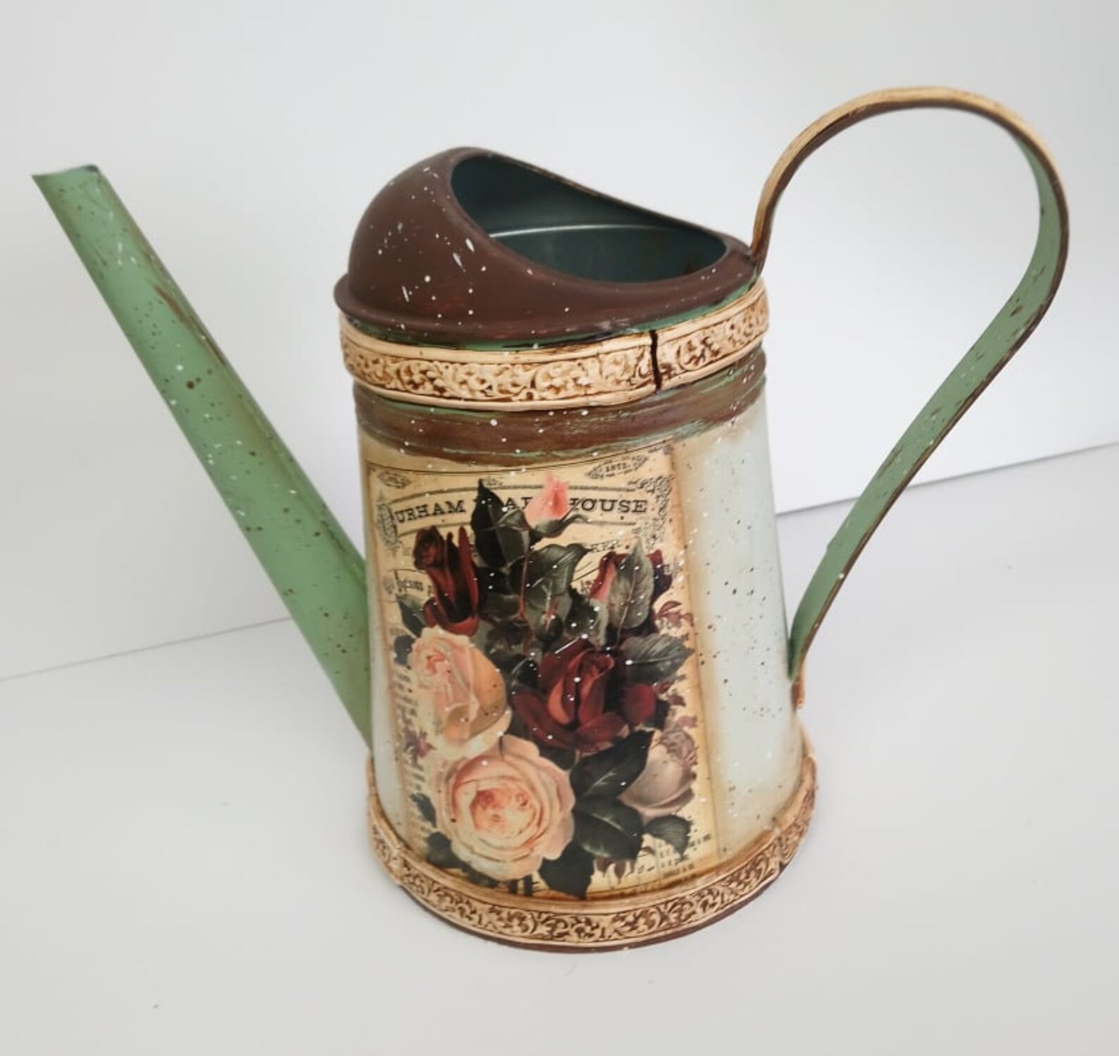 Vintage Watering Can Decoupage Watering Can Flower Watering Etsy