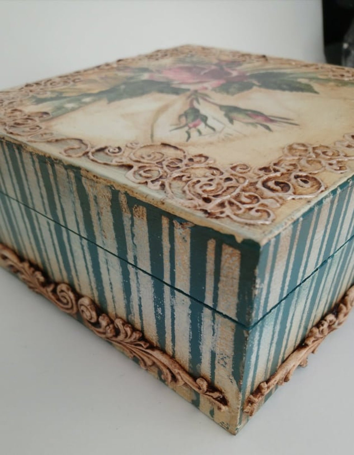 Vintage Wooden Box Decoupage Box Storage Box Rose Box - Etsy