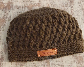 Crochet girl beanie, Crochet girl hat, Winter hat, Brown crochet beanie