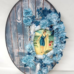 Handmade Wall Panel with Mixed Media Art - Decoupage and Handmade Flowers - Elegant Wall Decor for Home - Unique Gift Idea