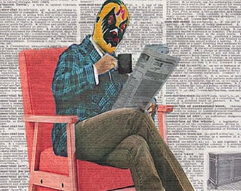 Lucha Libre "Morning Coffee with Mil Mascaras" Dictionary Art Prints Apartment Art