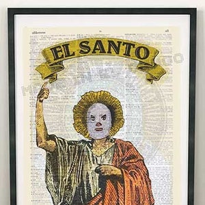 Lucha Libre "El Santo (The Saint)" Book Dictionary Page Print Wall Decor Art Poster