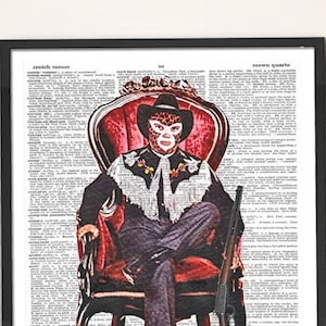 Mexican Lucha Libre Art Print &quot;Bobcat Pecos (Bounty Hunter)&quot; dictionary page book art print