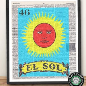 Loteria "#46 El Sol"(The Sun) Loteria Art Print Dictionary Page Wall Art