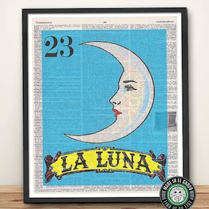 Loteria &quot;#23 La Luna&quot; (The Moon) Loteria Art Print Dictionary Page Wall Art