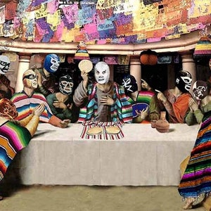 Lucha Libre "The Last Supper with Tortillas" Prints Mexican Wrestling Luchadores