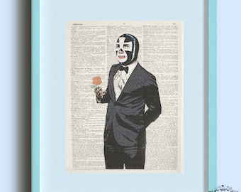 Mexican Lucha Libre Art Print "1Rose for the Lady" dictionary page book art print