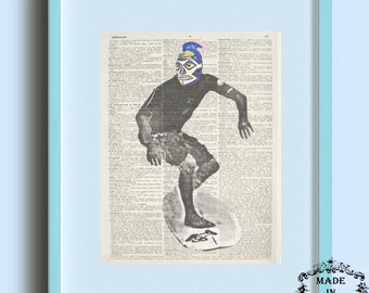 Mexican Lucha Libre Art Print "Surfing Tiburon" dictionary page book art print