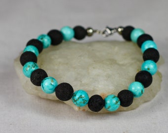 Bracelet, jewellery, Lava and turquoise stone bracelet, hand made, Iceland