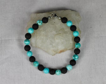 Bracelet, bijoux, bracelet pierre de lave et turquoise, fait main, Islande