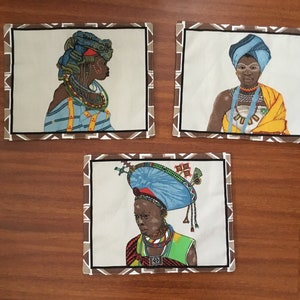 Handprinted Acrylic Batik African Woman Placemats/Wall Art/Decor (Multiple Styles)