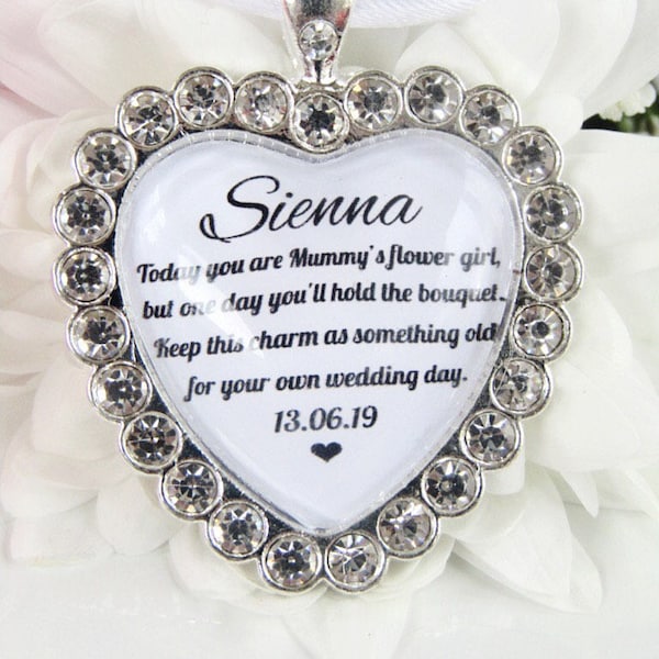 Mummys Flower Girl Something Old Personalised Gift Bouquet Charm with Sparkling Diamantés Flower Girl Gift