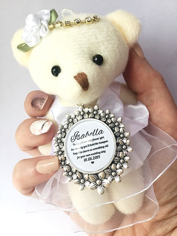 flower girl teddy bear gift personalised