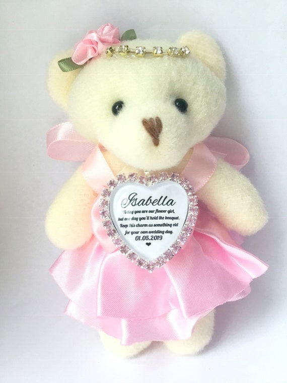 flower girl teddy bear gift personalised