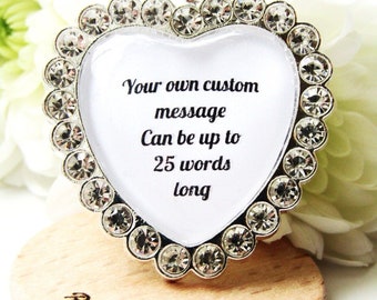 Personalised Diamante Heart Bouquet Charm: Wedding Keepsake Gift