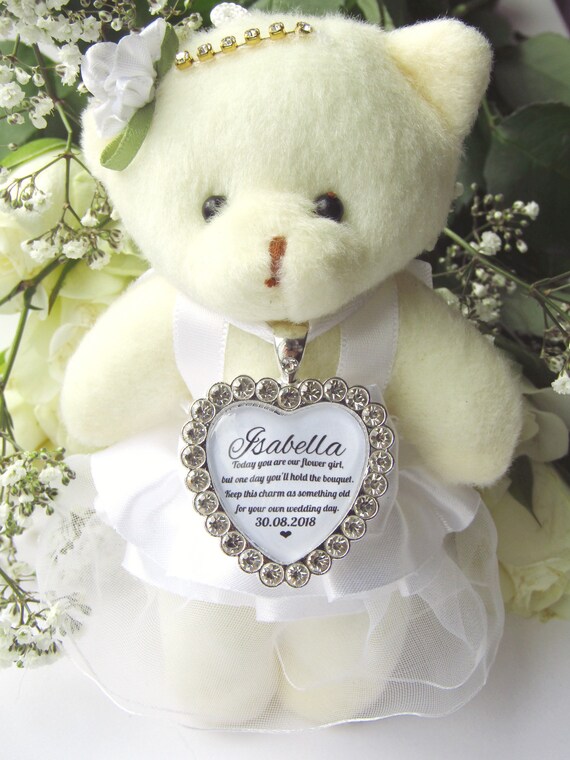 flower girl teddy bear gift personalised