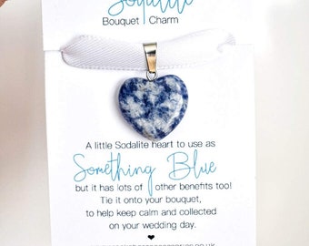 Sodalite Something Blue Charm for Wedding Bouquet Gift Bride Rose Quartz Sodalite Blue Agate Chakra Healing stone