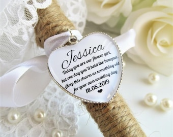 Silver Plated Heart Bouquet Charm, Wedding Keepsake Gift
