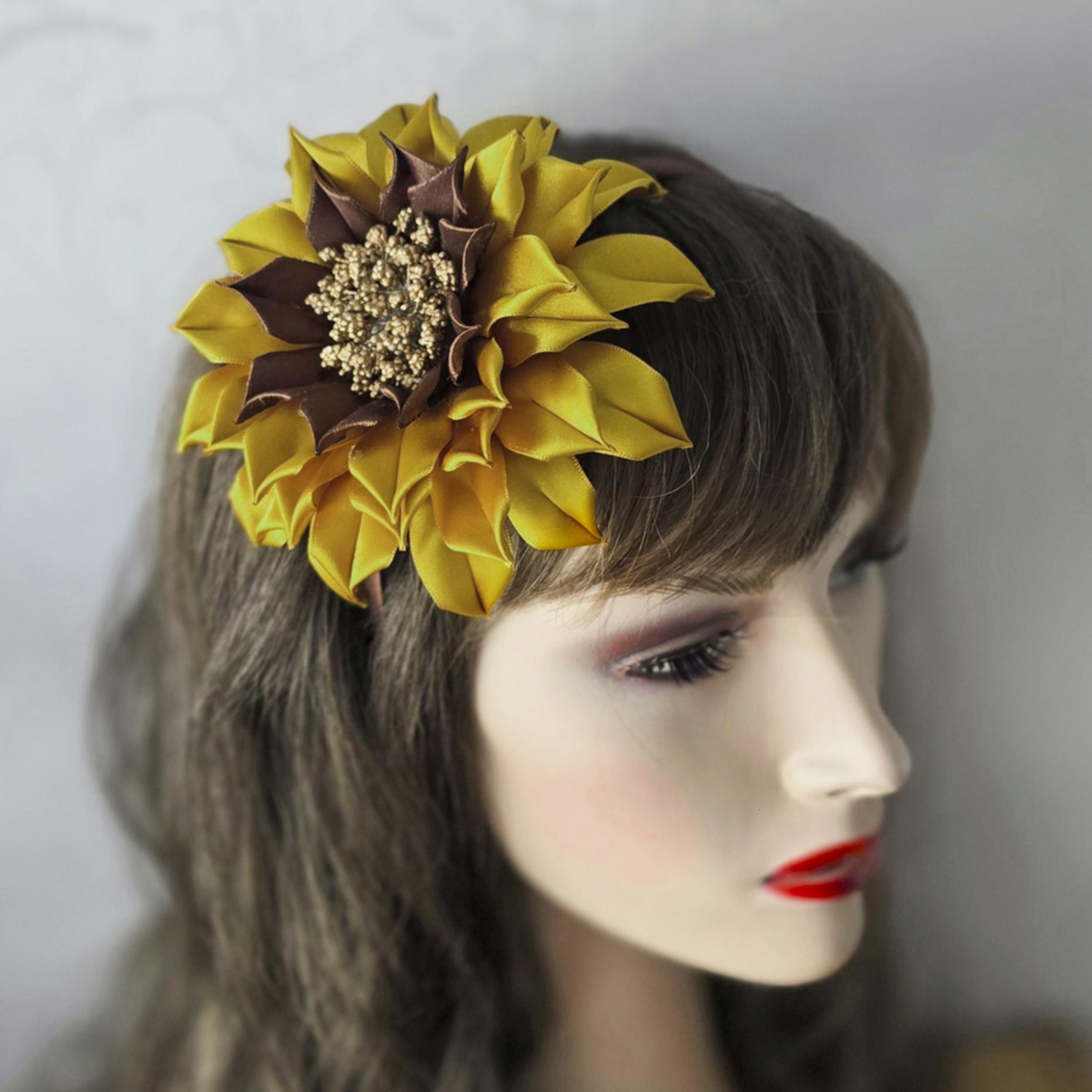 Gold Sunflower Fascinator: Yellow & Brown Headpiece, Floral 