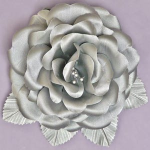 Countess Satin Rose Corsage Flower Brooch Bridal Wedding Flowers SILVER GREY