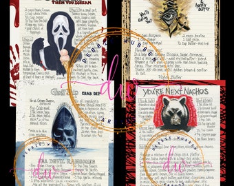 Horror Movie Cookbook, Cult Classics, Creepy Gift, Movie Night, Horror Movie Gift, Hand illustrated, self published, I love Horror Movies