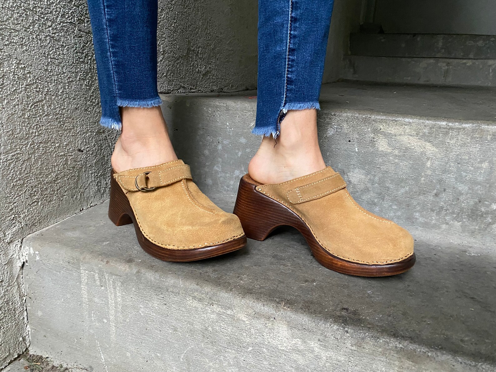 suede platform clogs