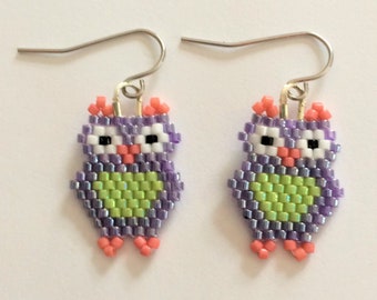 Glass Beaded Owl Earrings (Free shipping)