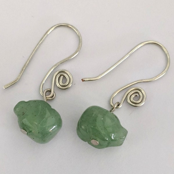 Aventurine Pig Bead Spiral Earrings #1 - Healing & Love - 4th Chakra