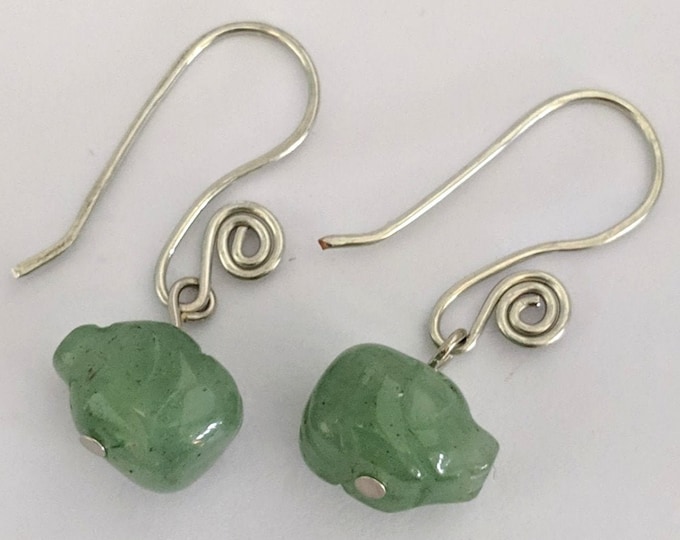 Aventurine Pig Bead Spiral Earrings #1 - Healing & Love - 4th Chakra