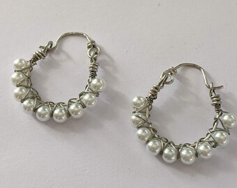 Wire Wrapped Pearl Hoops - Renaissance Earrings