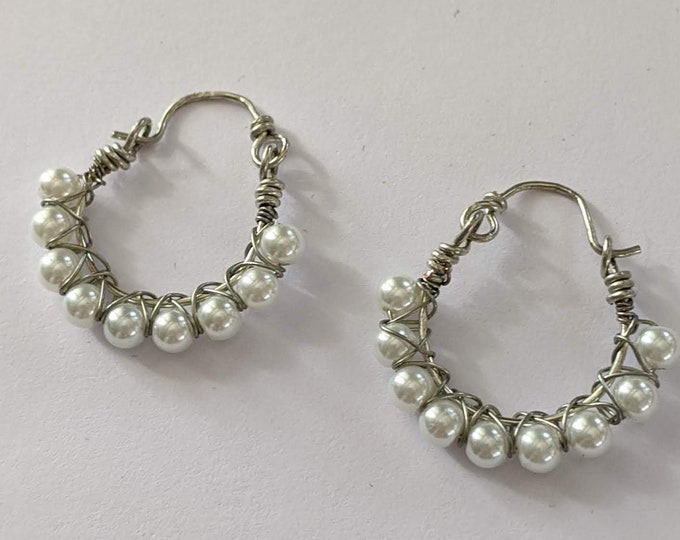 Wire Wrapped Pearl Hoops - Renaissance Earrings