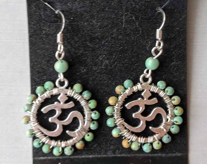 Turquoise Om Earrings - Ohm - Aum - Crown Chakra Positive Universal Energy