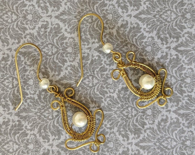 Princess Pearl Dangles - Wire-Wrapped Renaissance Earrings
