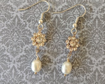 Maria Freshwater Pearls w Clear Swarovski Crystal Earrings - Italian