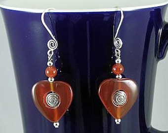 Carnelian Heart with Sacred Spiral Earrings