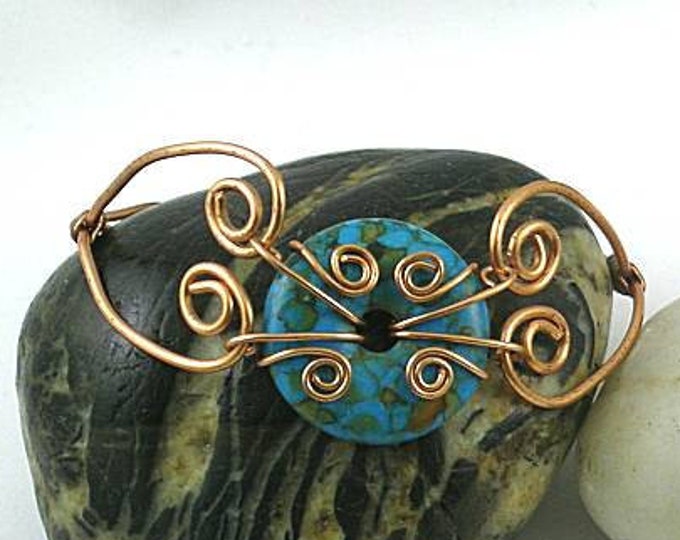 Mosaic Turquoise Donut with Hinged Copper Bracelet - Sacred Spirals