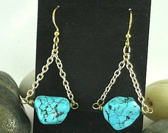 Turquoise Nugget Chain Earrings - Native American - Aztec - Southwest