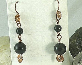 Sacred Spiral Earrings - Onyx Beads - Celtic - Egyptian - Byzantine