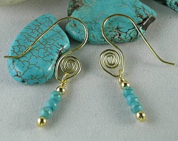 Sacred Spiral Ear wires w/ Turquoise Beads - Egyptian Earrings - Aztec