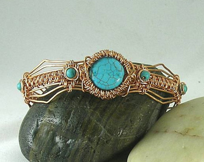 Aztec Egyptian Native American Turquoise Woven Wire Bracelet