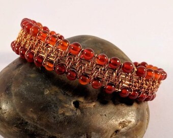Sexy Carnelian Cuff - Woven Wire Bracelet - Protection - Peace - Egypt