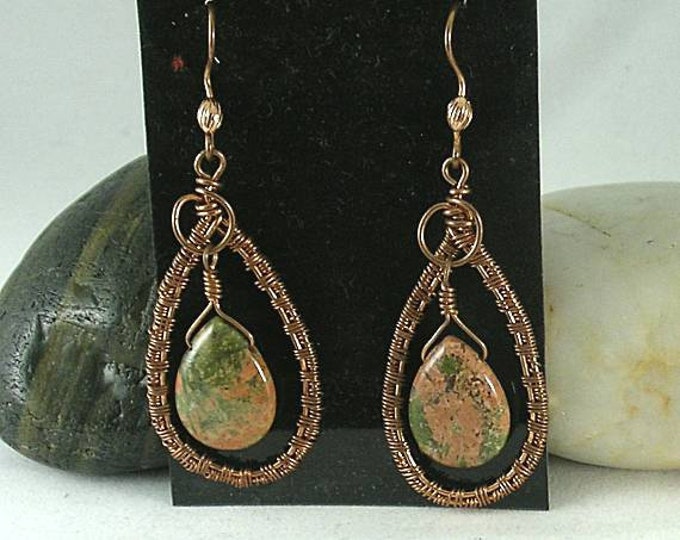 Unakite Jasper Woven Wire Loop Earrings