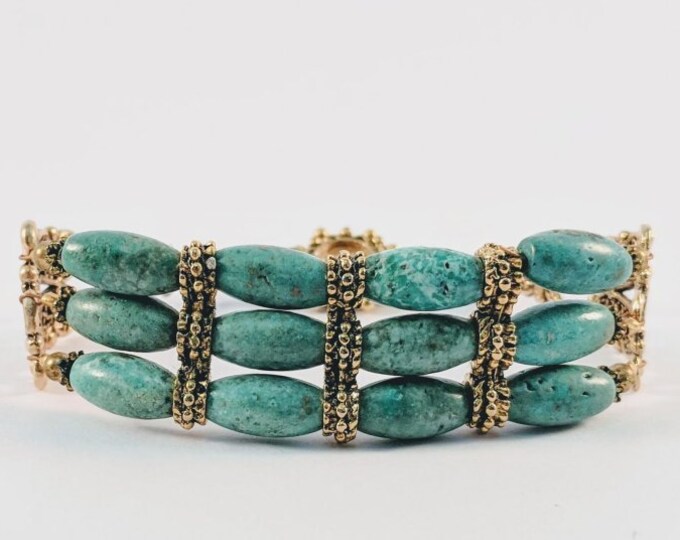 Queen Cleopatra Turquoise Cuff - Triple Stand Bracelet - Egyptian