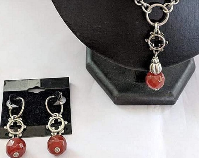 Faceted Carnelian Gothic Necklace and Earrings - Vintage - Victorian