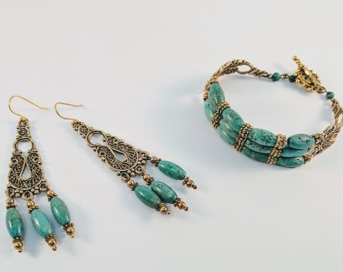 Set - Queen Cleopatra Turquoise Bracelet and Earrings - Egyptian